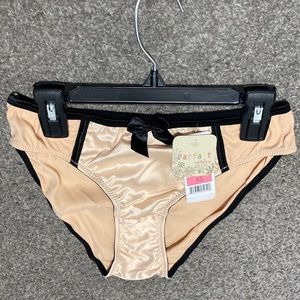NWT Beige Cream Panties Underwear with Black Bow and Trim Parfait by Affinitas